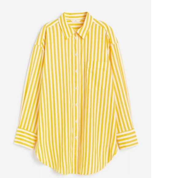 H&M Linen Blend Oversized Shirt in White/Yellow Stripes size XS (fits up to L) - Picture 2 of 6